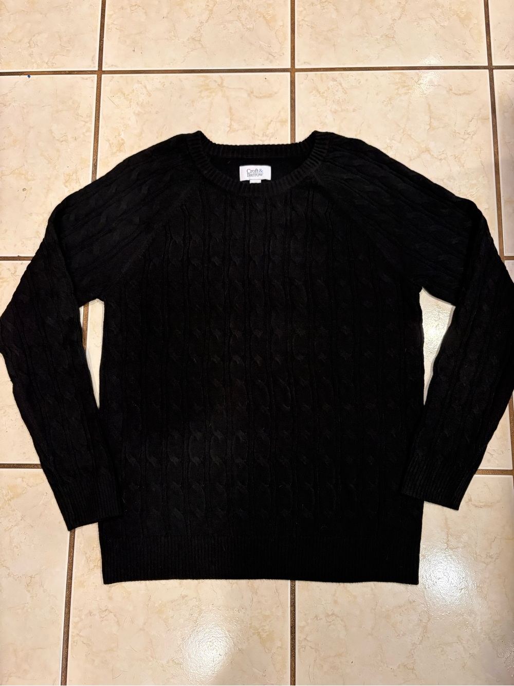 croft & barrow Black Cable Knit Crewneck Sweater